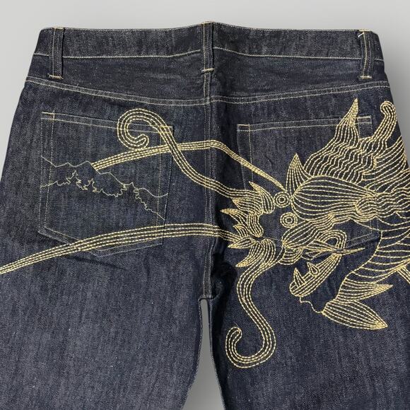 Maharishi Dragon Embroidered Jeans Hemp Cotton Denim Dark Wash Mens XL 36 x 30 - Picture 2 of 6